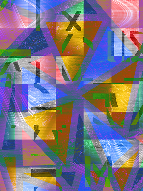 A vibrant phygital artwork titled "Deviation," featuring a kaleidoscope of overlapping shapes, patterns, and bold colors including yellow, red, blue, green, and purple with dynamic, abstract textures.